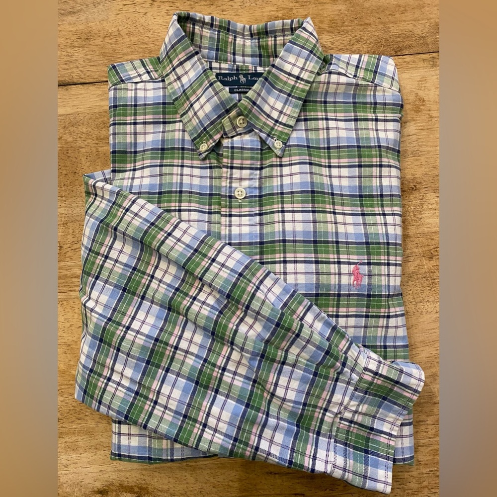 Polo by Ralph Lauren Classic Fit Men’s XL Pastel Plaid Long Sleeve Cotton Oxford
